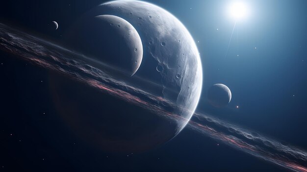 Detailed view of a planet and its moons